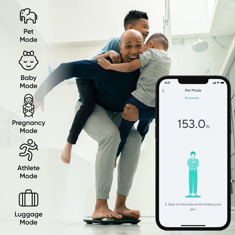 WYZE ميزان ذكي X - ميزان حمام رقمي لوزن الجسم، مؤشر كتلة الجسم، نسبة الدهون في الجسم، كتلة العضلات، مراقب معدل ضربات القلب | مزامنة مع تطبيقات الصحة | للأشخاص، الأطفال والحيوانات الأليفة، 400 رطل (أسود) - Image 5